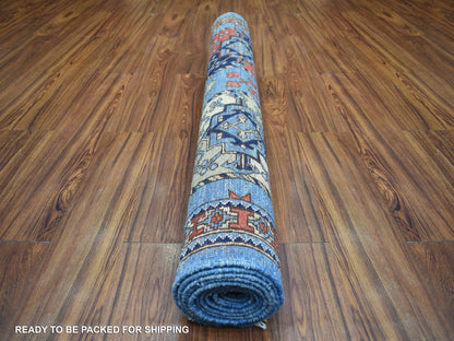 Blue 4'6" x 10'0" Tribal & Geometric Hand knotted Wool Rug - Sku: O071992