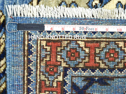 Blue 4'6" x 10'0" Tribal & Geometric Hand knotted Wool Rug - Sku: O071992