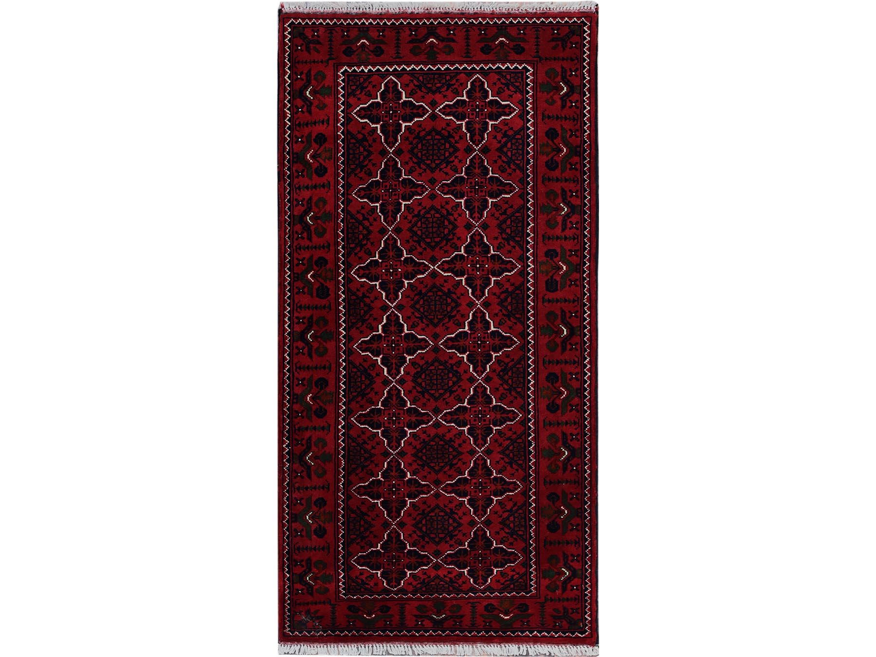 Tribal & Geometric hand-knotted wool runner in Red, 2'3" x 4'6" — SKU O0719