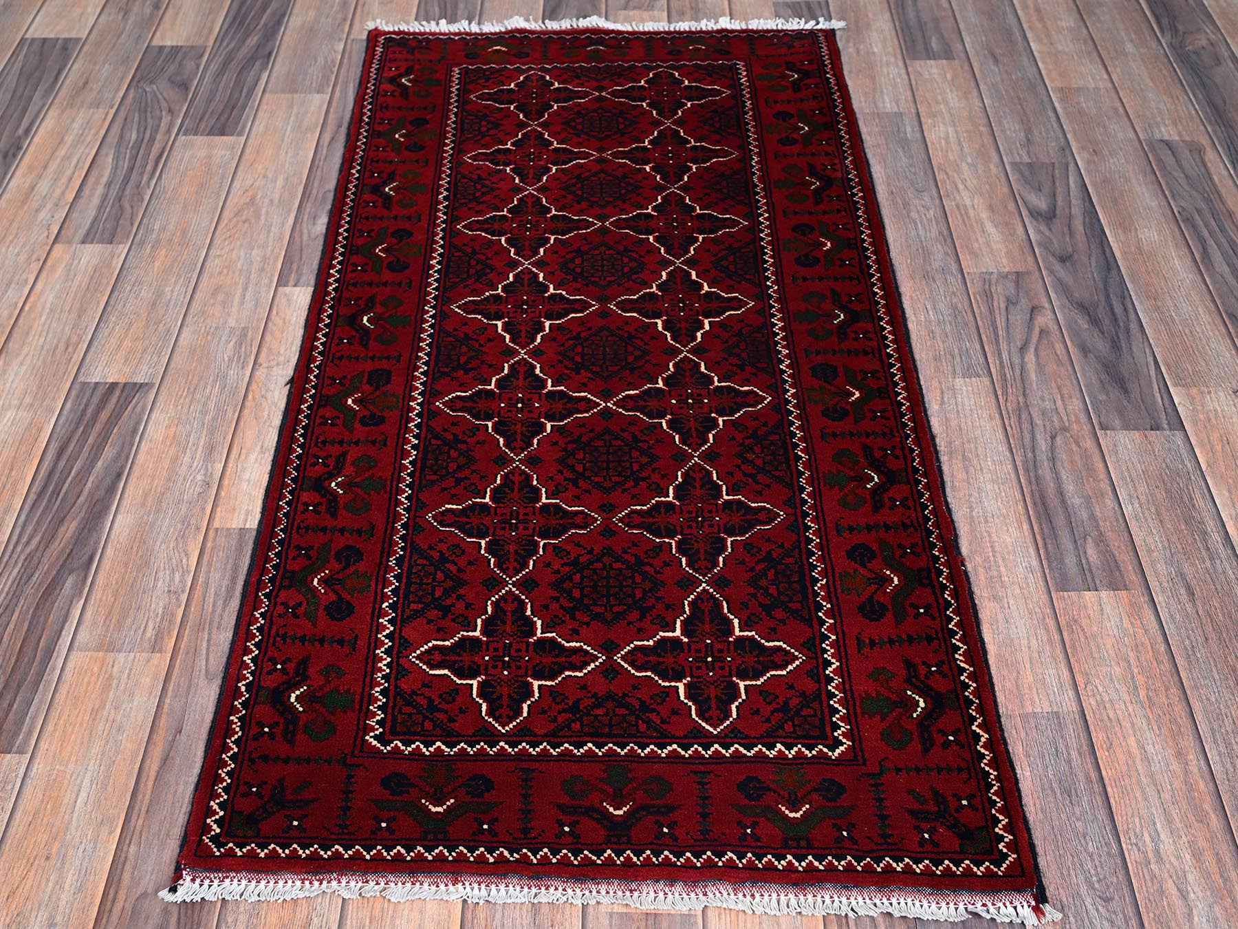 Tribal & Geometric hand-knotted wool runner in Red, 2'3" x 4'6" — SKU O0719 (view 2)