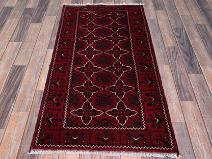 Tribal & Geometric hand-knotted wool runner in Red, 2'3" x 4'6" — SKU O0719 (view 2)