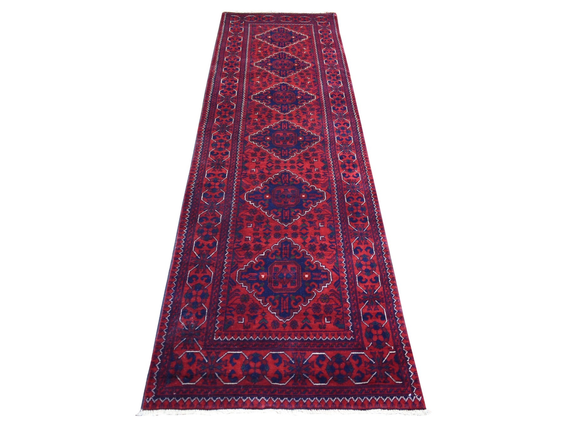 Tribal & Geometric hand-knotted wool runner in Red, 2'8" x 9'7" — SKU O072008
