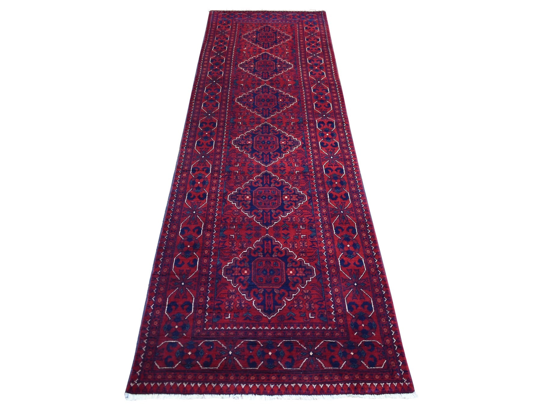 Tribal & Geometric hand-knotted wool runner in Red, 2'9" x 9'5" — SKU O072015