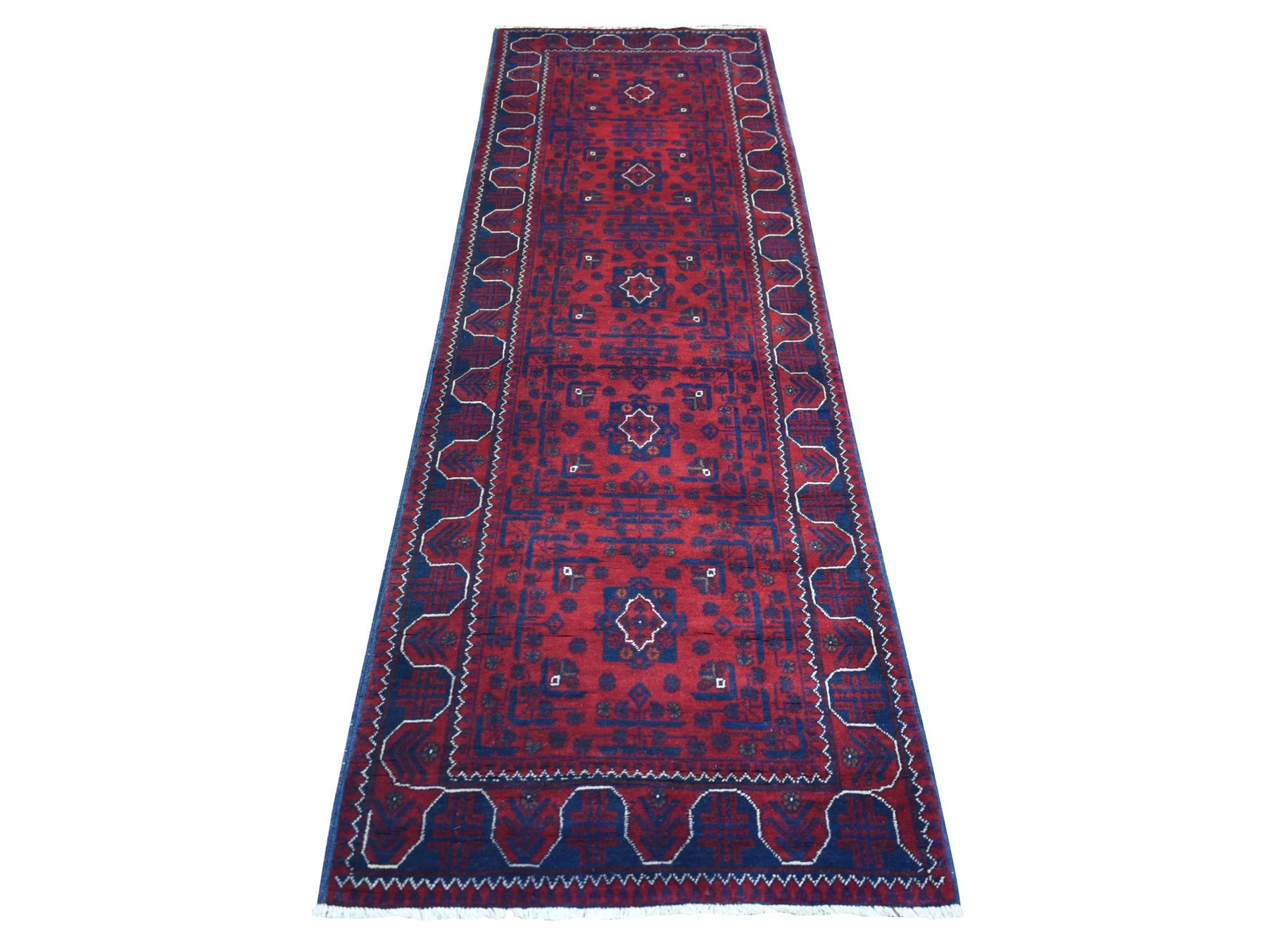 Tribal & Geometric hand-knotted wool runner in Red, 2'8" x 9' — SKU O072017
