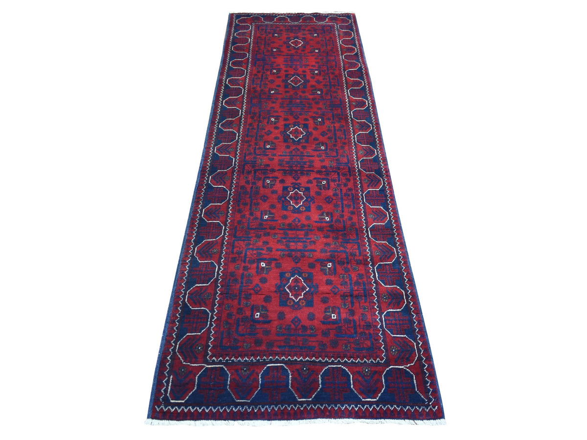 Tribal & Geometric hand-knotted wool runner in Red, 2'8" x 9' — SKU O072017