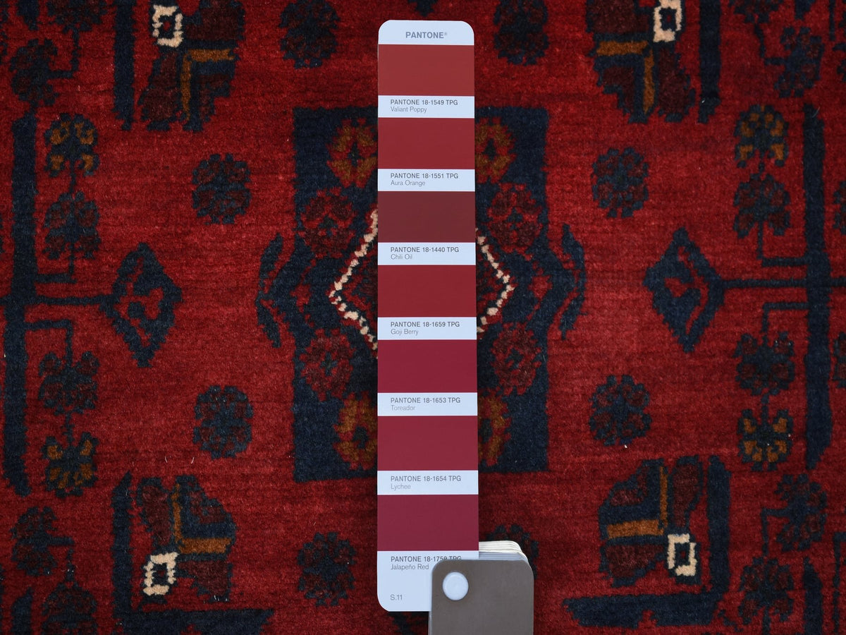 Tribal & Geometric hand-knotted wool runner in Red, 2'8" x 9' — SKU O072017 (view 3)