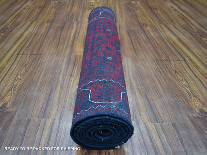 Tribal & Geometric hand-knotted wool runner in Red, 2'8" x 9' — SKU O072017 (view 4)