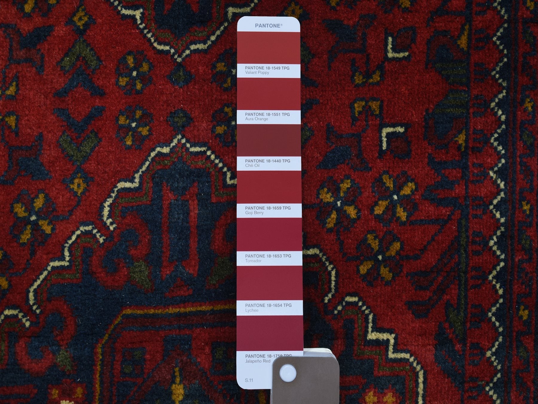 Tribal & Geometric hand-knotted wool runner in Red, 3' x 9'10" — SKU O072020 (view 3)