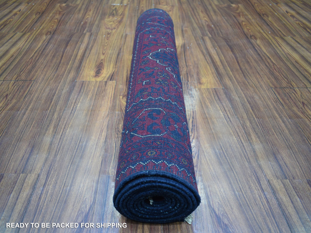 Tribal & Geometric hand-knotted wool runner in Red, 3' x 9'10" — SKU O072020 (view 4)
