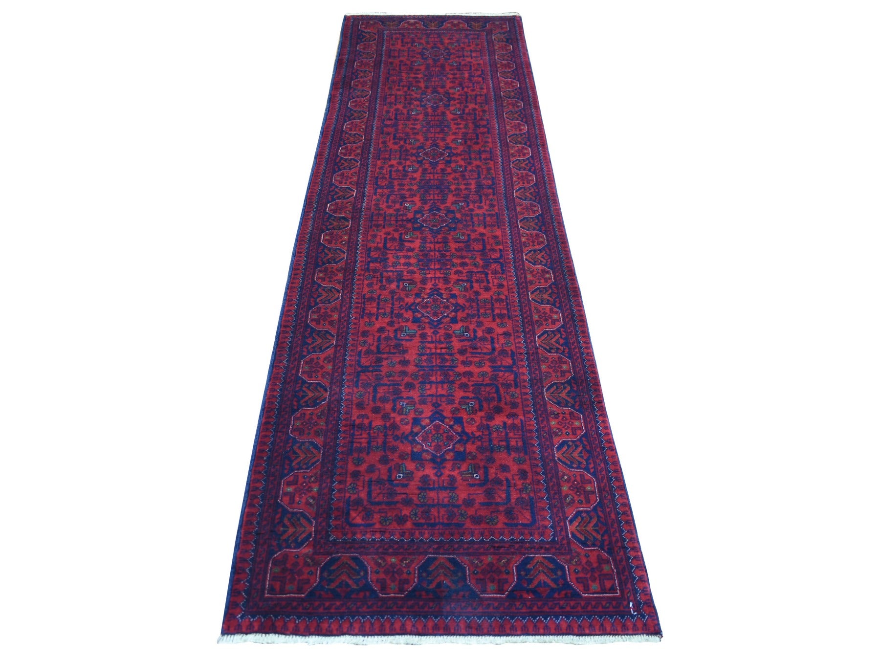 Tribal Tribal & Geometric hand-knotted wool runner in Red, 2'8" x 9'8" — SKU O072022