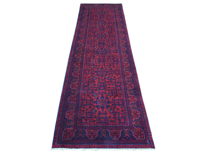 Tribal Tribal & Geometric hand-knotted wool runner in Red, 2'8" x 9'8" — SKU O072022