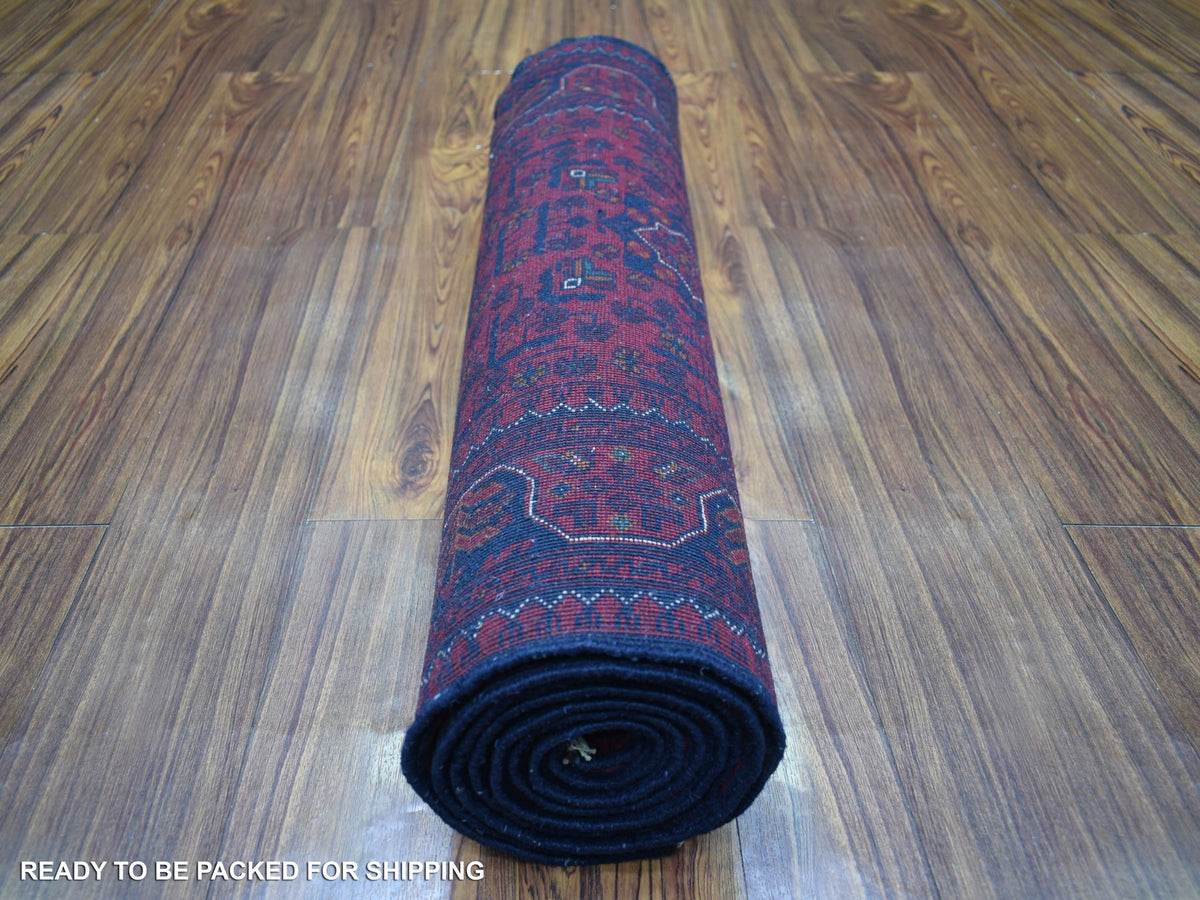 Tribal Tribal & Geometric hand-knotted wool runner in Red, 2'8" x 9'8" — SKU O072022 (view 4)