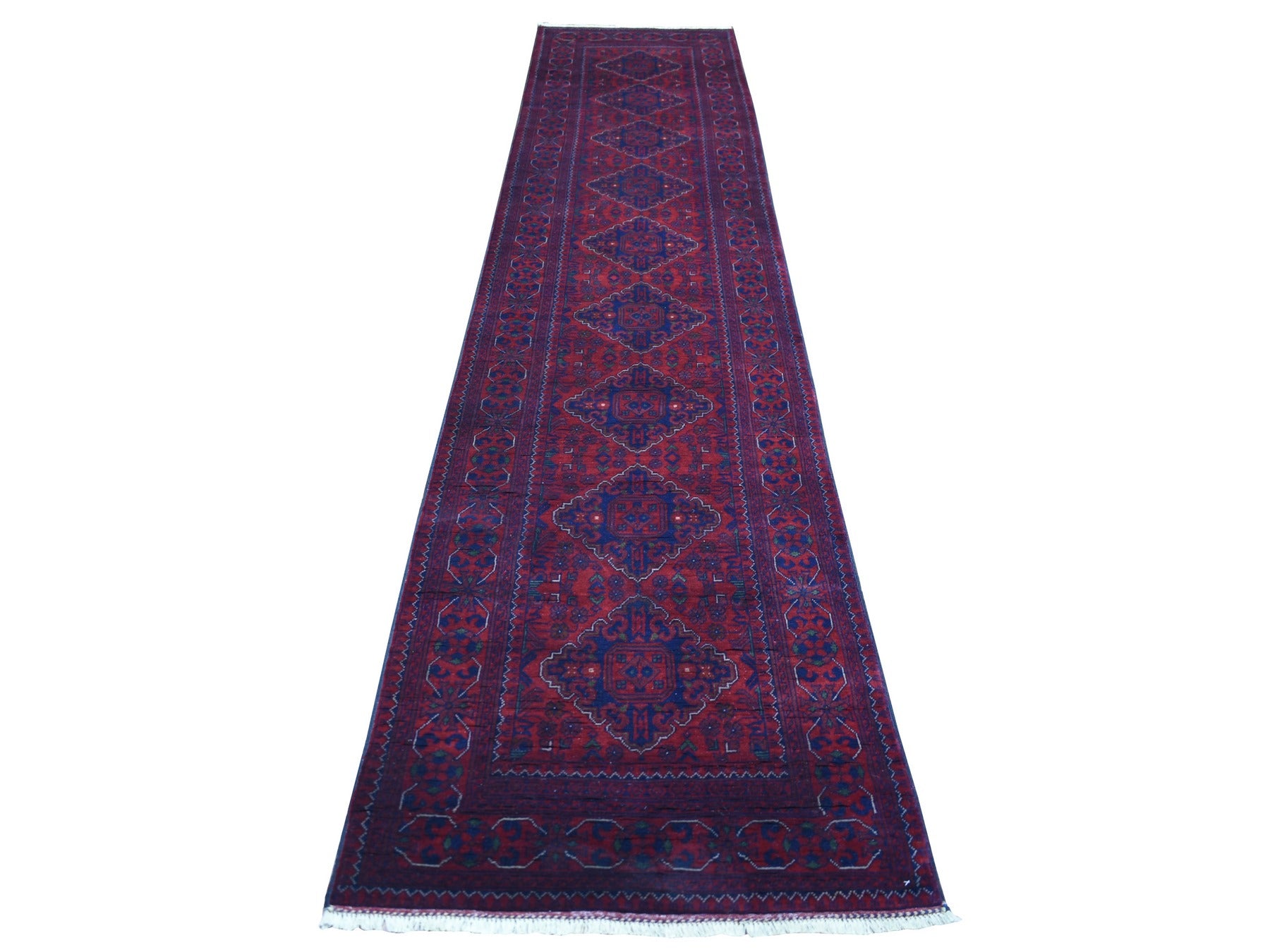 Tribal & Geometric hand-knotted wool runner in Red, 2'8" x 13'1" — SKU O072026