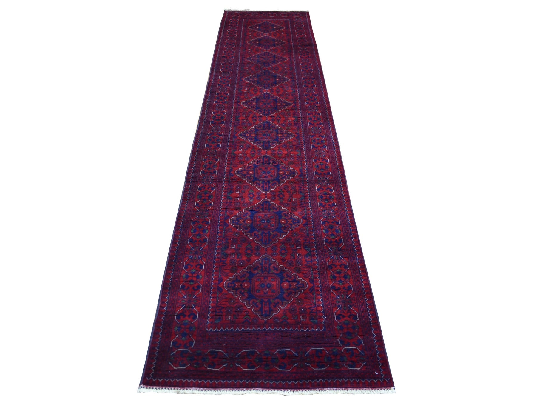 Tribal & Geometric hand-knotted wool runner in Red, 2'9" x 13'2" — SKU O072031