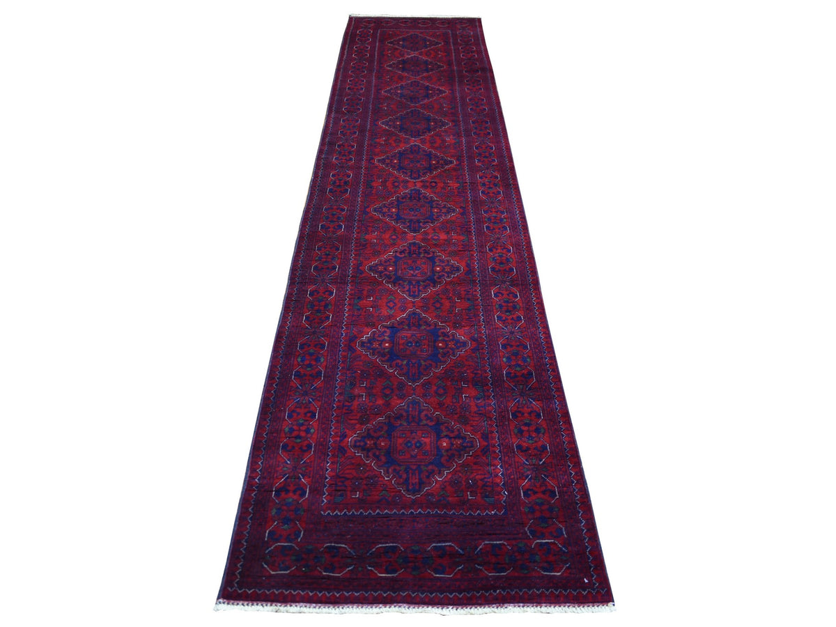 Tribal & Geometric hand-knotted wool runner in Red, 2'9" x 13'2" — SKU O072031