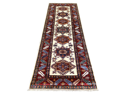 Kazak Kazak hand-knotted wool runner in Ivory & Coral Red, 2'9" x 8'6" — SKU O072053