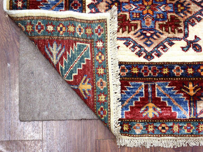Kazak Kazak hand-knotted wool runner in Ivory & Coral Red, 2'9" x 8'6" — SKU O072053 (view 2)