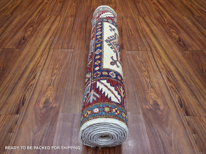 Kazak Kazak hand-knotted wool runner in Ivory & Coral Red, 2'9" x 8'6" — SKU O072053 (view 4)
