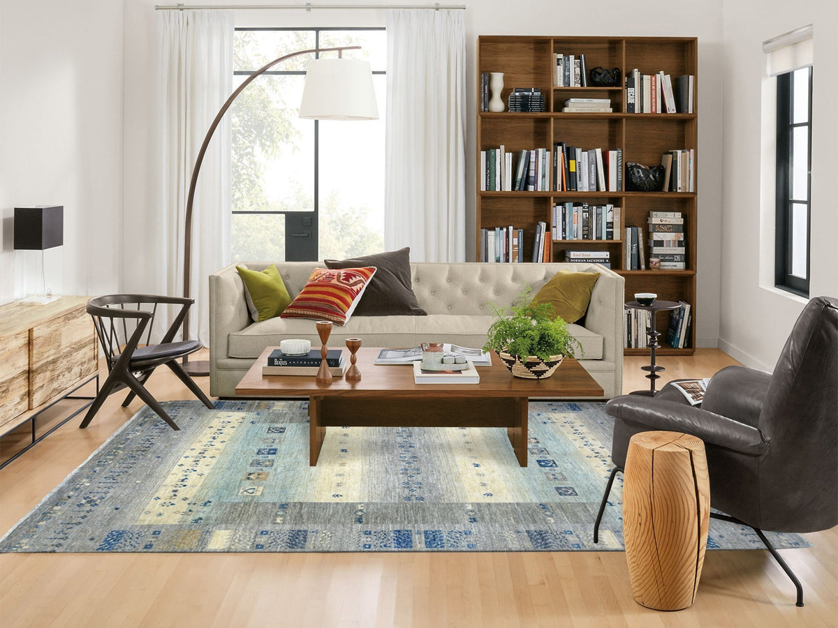 Gabbeh Tribal & Geometric hand-knotted wool rug in Gray, 6'1" x 9' — SKU O072067 (view 2)