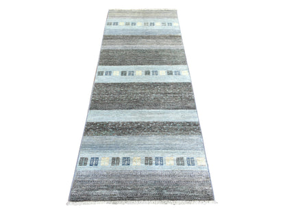 Gabbeh Tribal & Geometric hand-knotted wool runner in Gray, 2'8" x 7'8" — SKU O072068