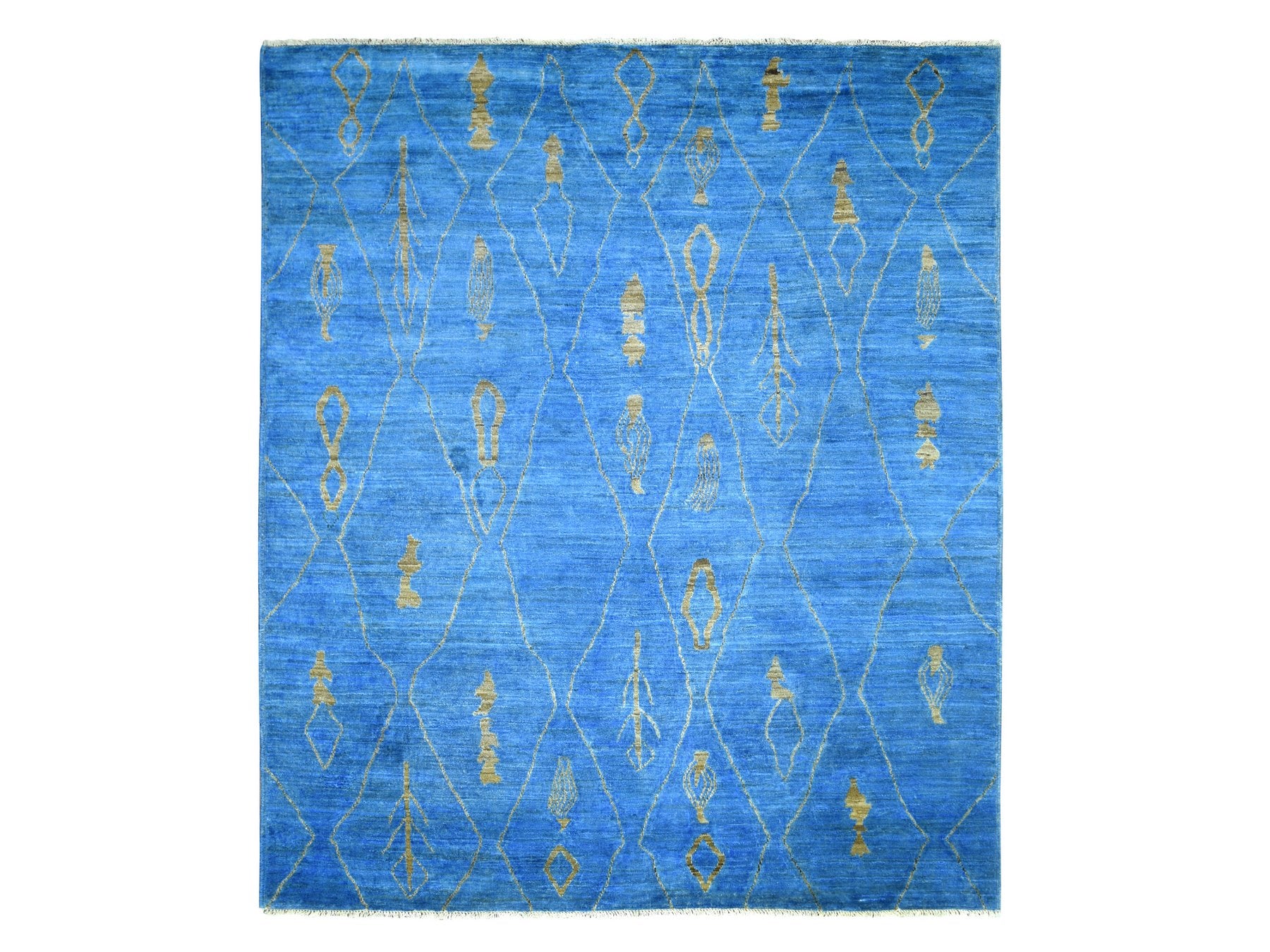 Tribal & Geometric hand-knotted wool rug in Blue, 8'4" x 9'4" — SKU O072160