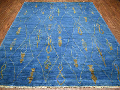 Blue 8'4" x 9'4" Tribal & Geometric Hand knotted Wool Rug - Sku: O072160