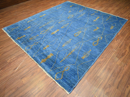 Blue 8'4" x 9'4" Tribal & Geometric Hand knotted Wool Rug - Sku: O072160