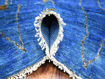Blue 8'4" x 9'4" Tribal & Geometric Hand knotted Wool Rug - Sku: O072160