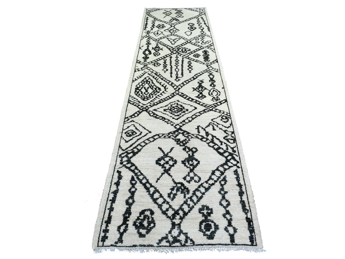 Tribal & Geometric hand-knotted wool runner in Ivory, 2'10" x 11'4" — SKU O072169