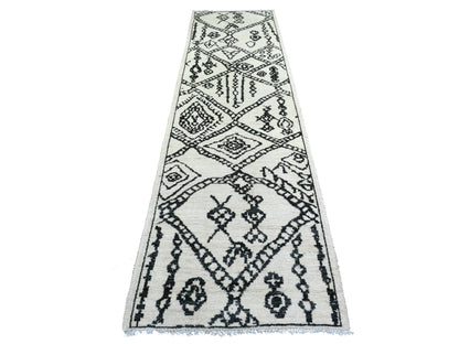 Tribal & Geometric hand-knotted wool runner in Ivory, 2'10" x 11'4" — SKU O072169