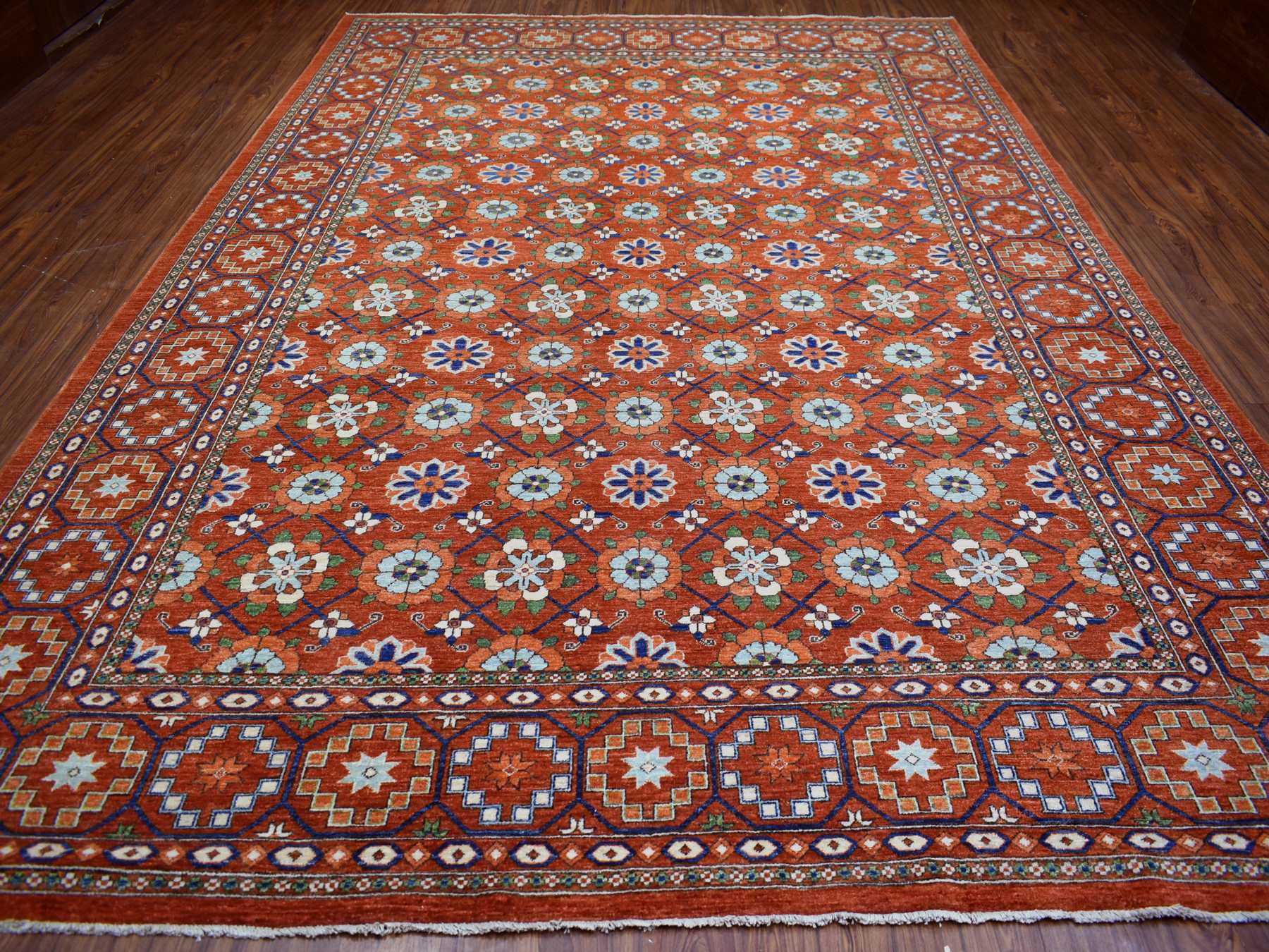 Ersari Tribal & Geometric hand-knotted wool rug in Orange, 9'9" x 13'6" — SKU O072171 (view 2)