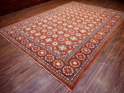 Ersari Tribal & Geometric hand-knotted wool rug in Orange, 9'9" x 13'6" — SKU O072171 (view 3)