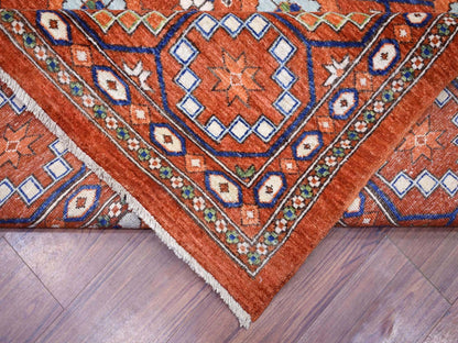 Ersari Tribal & Geometric hand-knotted wool rug in Orange, 9'9" x 13'6" — SKU O072171 (view 6)