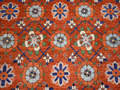 Ersari Tribal & Geometric hand-knotted wool rug in Orange, 9'9" x 13'6" — SKU O072171 (view 8)