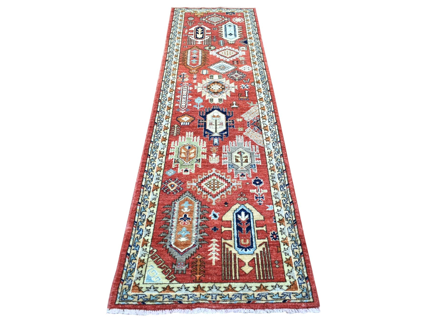 Ersari Tribal & Geometric hand-knotted wool runner in Red & Yellow, 2'8" x 9'8" — SKU O072259