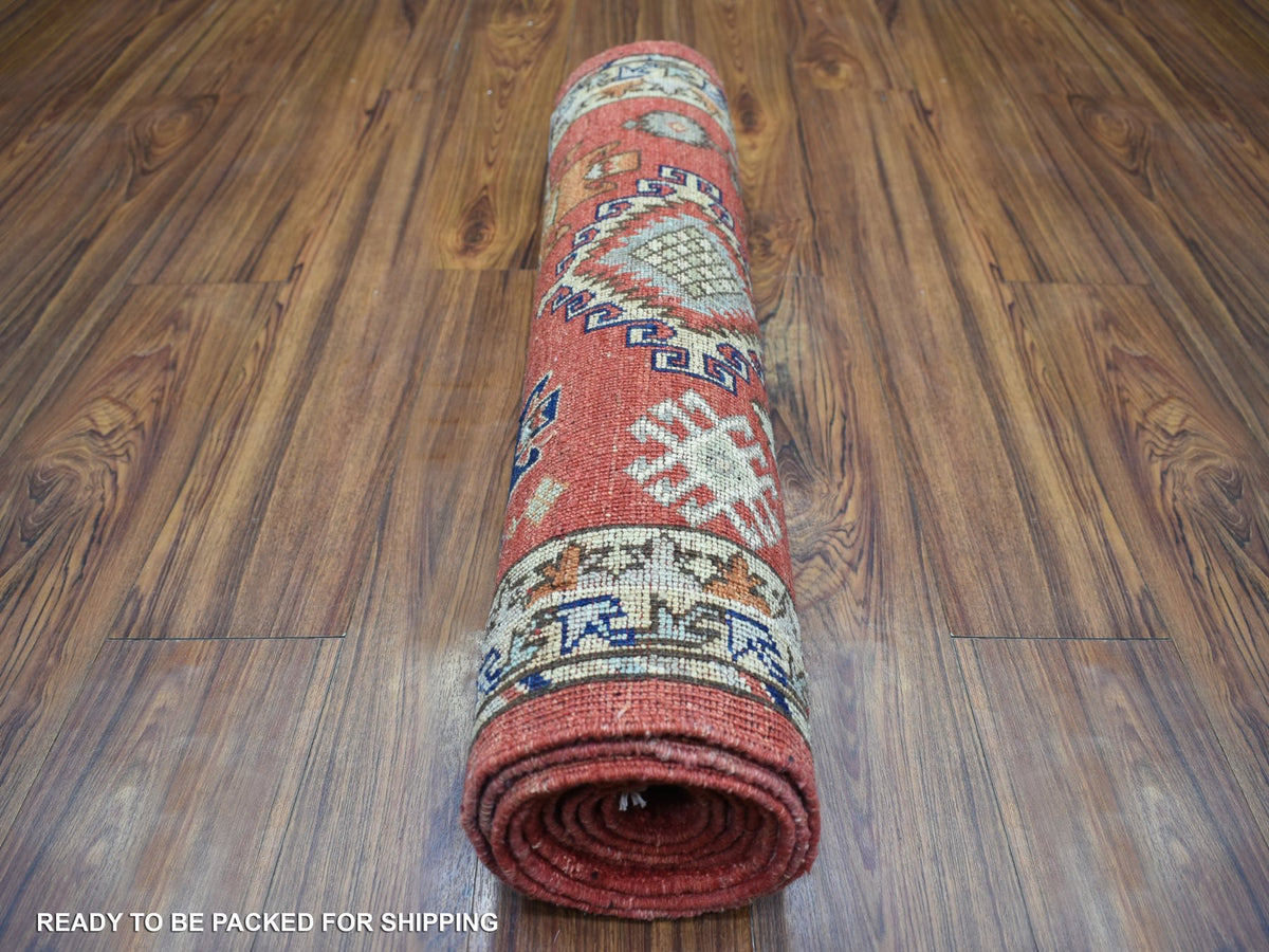 Ersari Tribal & Geometric hand-knotted wool runner in Red & Yellow, 2'8" x 9'8" — SKU O072259 (view 4)