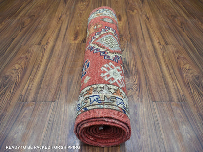 Ersari Tribal & Geometric hand-knotted wool runner in Red & Yellow, 2'8" x 9'8" — SKU O072259 (view 4)