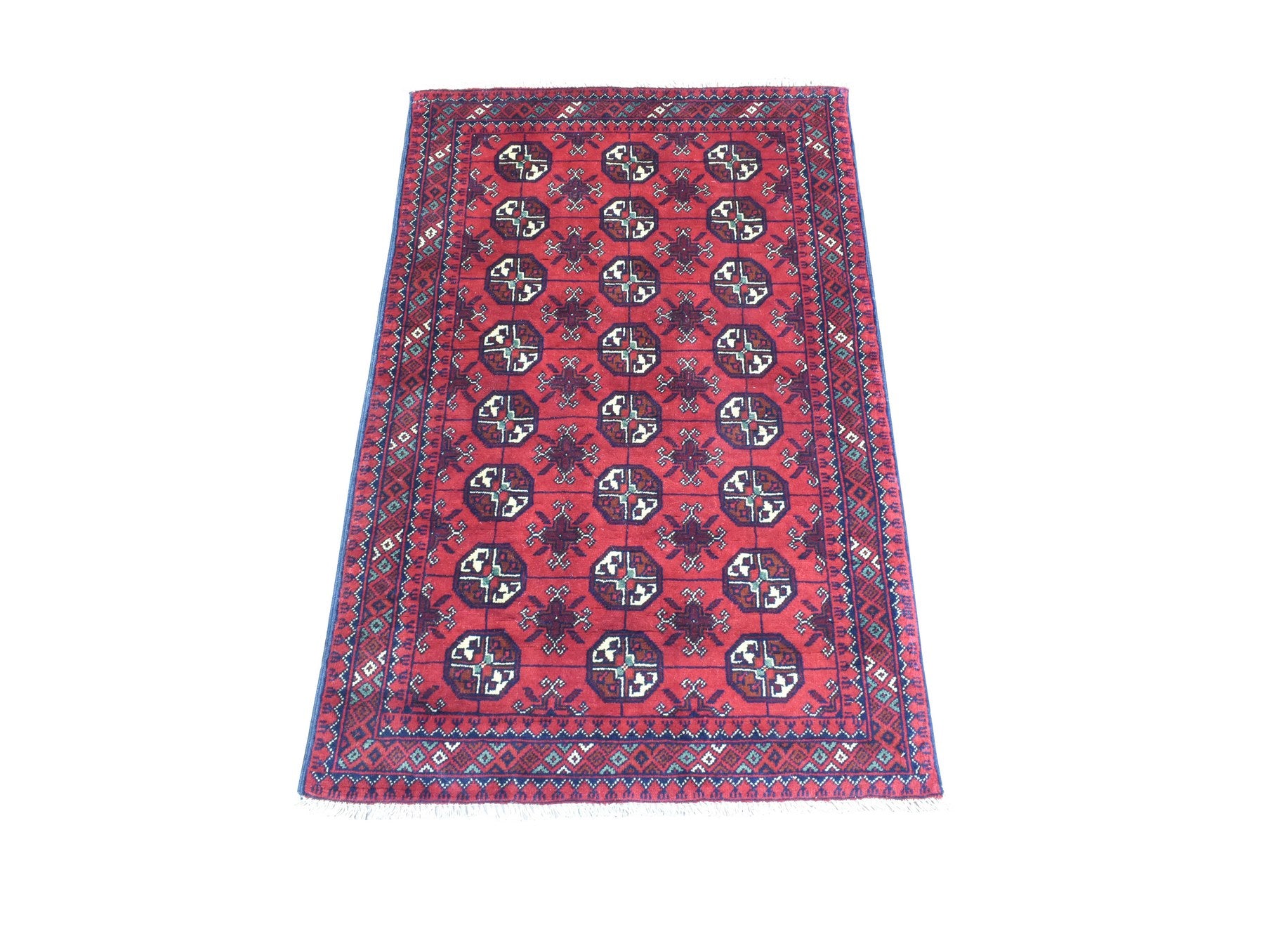 Tribal & Geometric hand-knotted wool rug in Red, 2'7" x 3'10" — SKU O072337