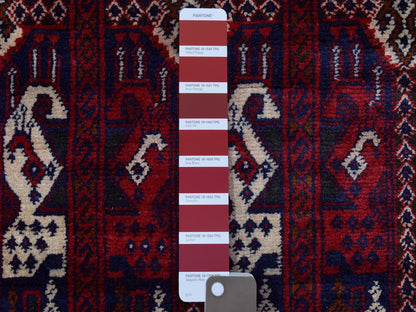 Tribal & Geometric hand-knotted wool runner in Red & Ivory, 3' x 12'5" — SKU O072340 (view 3)