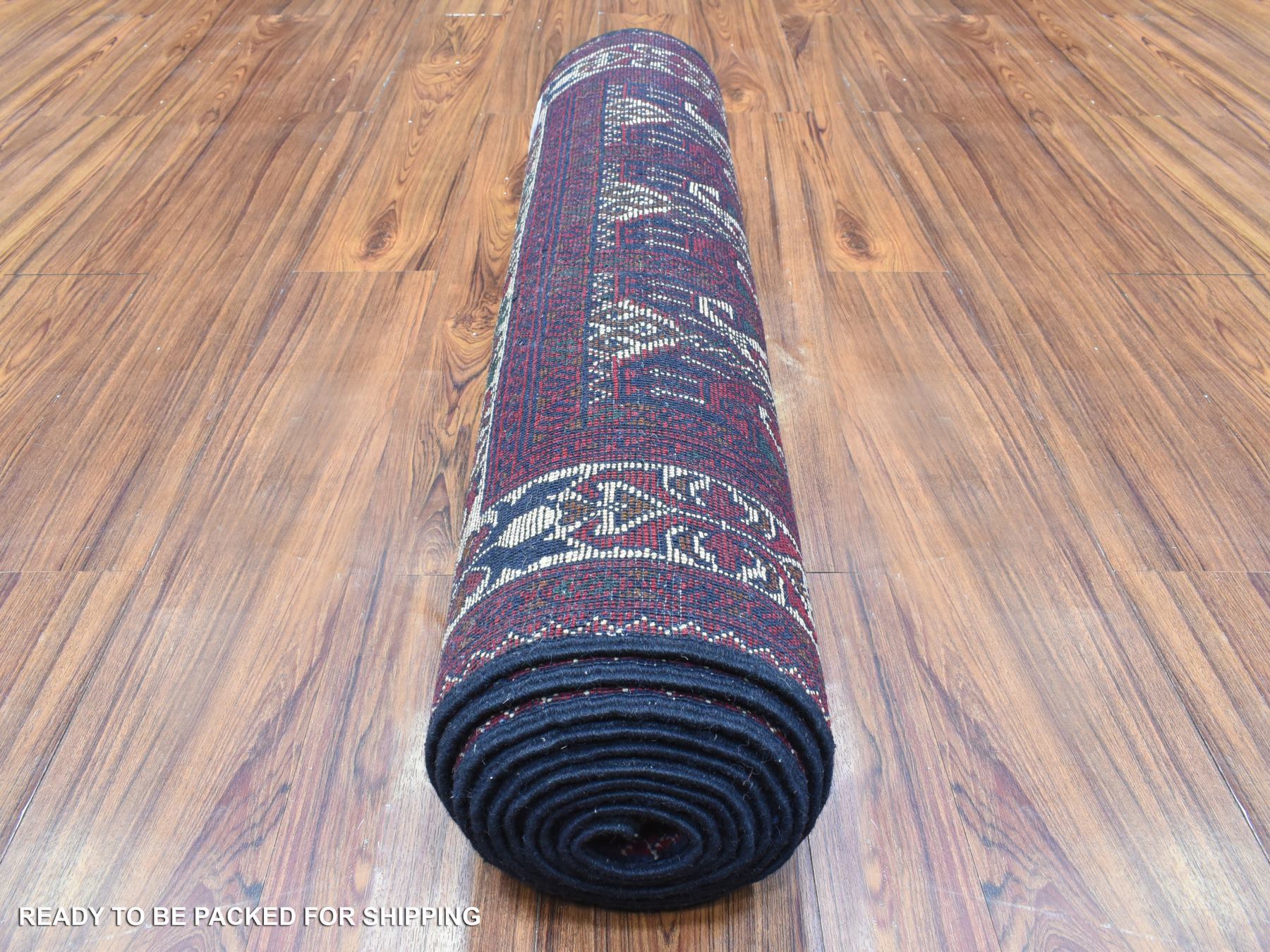 Tribal & Geometric hand-knotted wool runner in Red & Ivory, 3' x 12'5" — SKU O072340 (view 4)