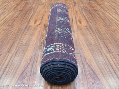 Tribal & Geometric hand-knotted wool runner in Red & Ivory, 3' x 12'5" — SKU O072340 (view 4)