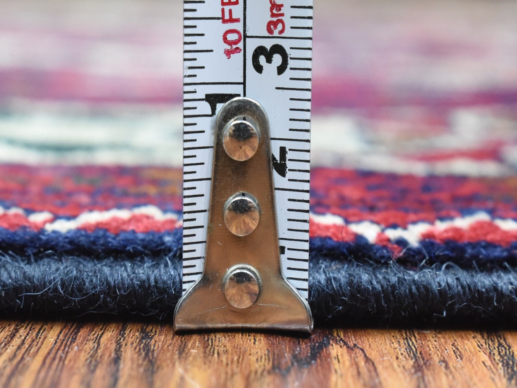 Tribal & Geometric hand-knotted wool runner in Red & Ivory, 3' x 12'5" — SKU O072340 (view 5)