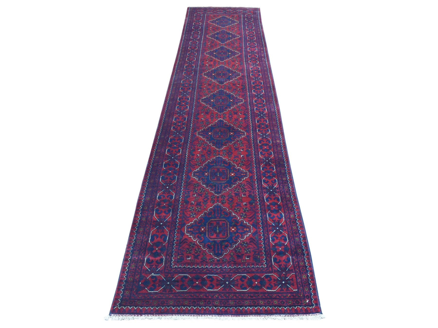 Tribal Tribal & Geometric hand-knotted wool runner in Red, 2'8" x 12'10" — SKU O072341