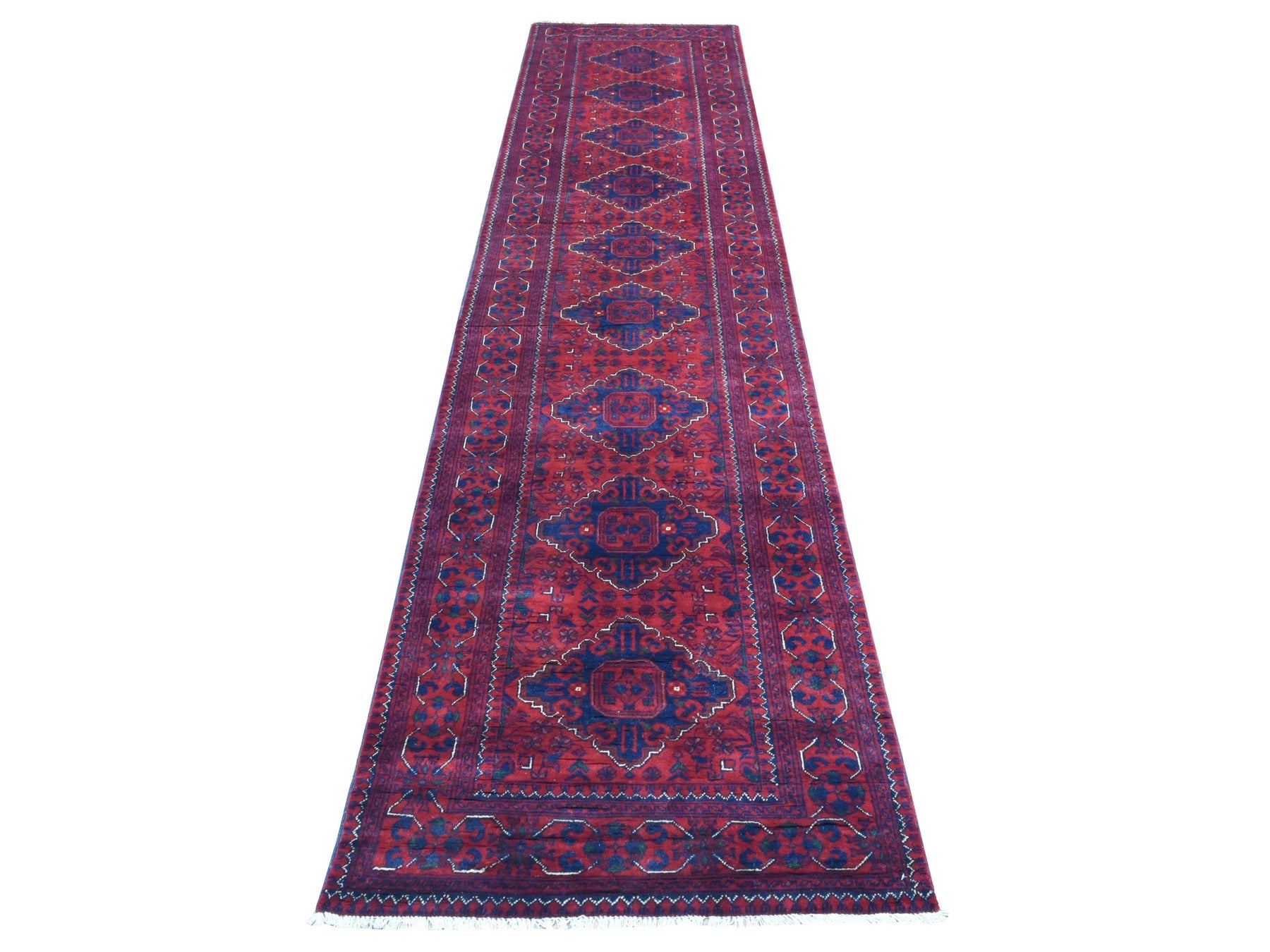 Tribal Tribal & Geometric hand-knotted wool runner in Red, 2'10" x 13' — SKU O072346