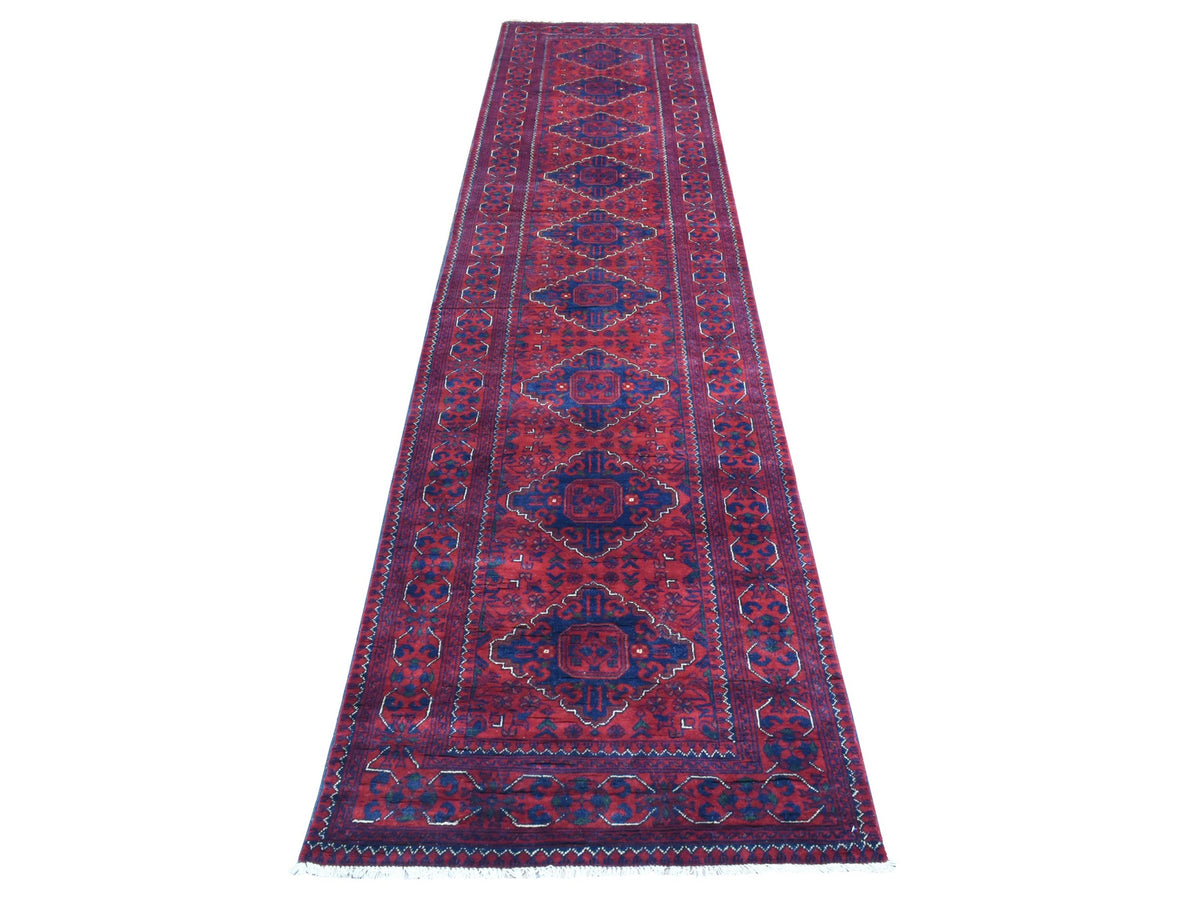 Tribal Tribal & Geometric hand-knotted wool runner in Red, 2'10" x 13' — SKU O072346