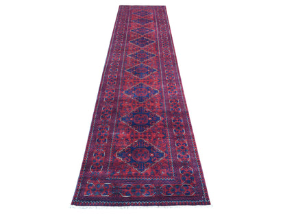 Tribal Tribal & Geometric hand-knotted wool runner in Red, 2'10" x 13' — SKU O072346