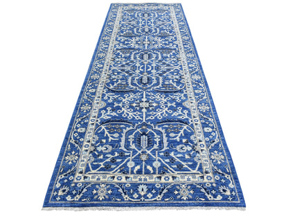 Blue 4'3" x 11'9" Oushak And Peshawar Hand knotted Wool Rug - Sku: O072385