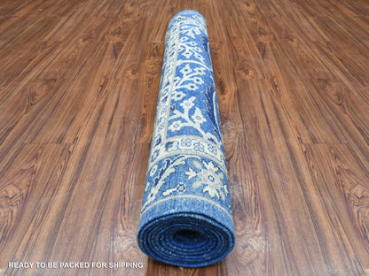 Blue 4'3" x 11'9" Oushak And Peshawar Hand knotted Wool Rug - Sku: O072385