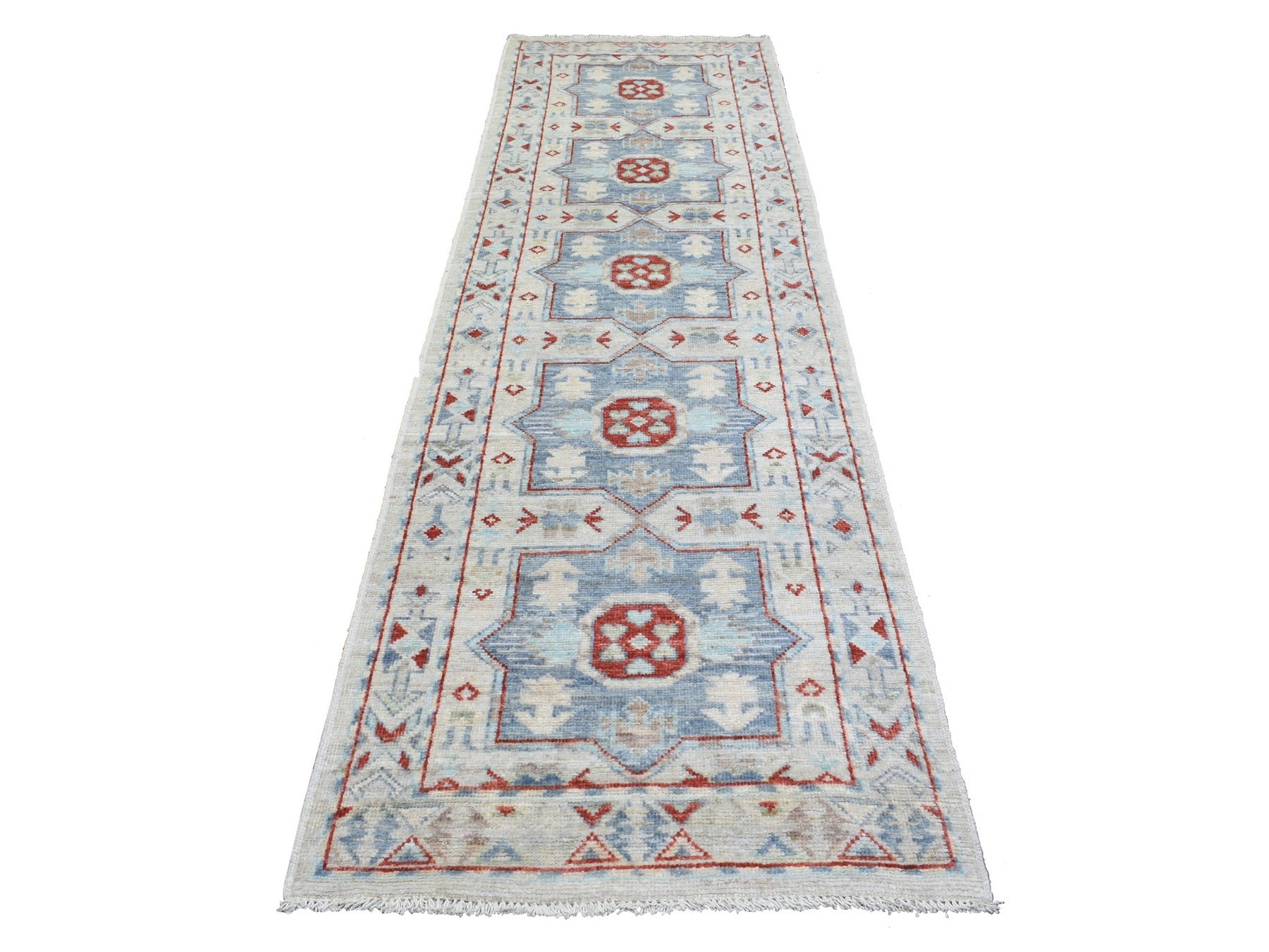 Gray 3'1" x 10'2" Tribal Hand knotted Wool Rug - Sku: O072409