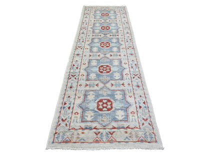 Grey 3'1" x 10'2" Tribal & Geometric Hand knotted Wool Rug - Sku: O072409